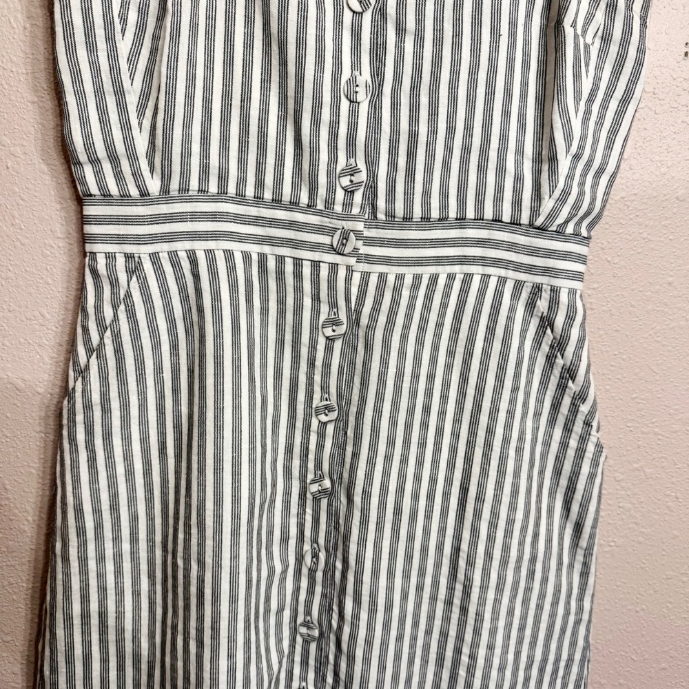 FRAME Striped Button Front Mini Dress Black White Sleeveless Pockets Women's S - Picture 3 of 6